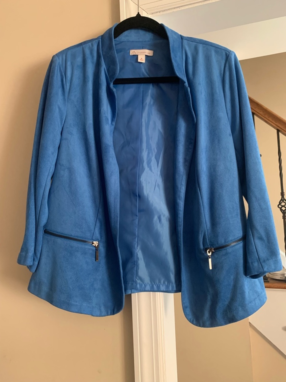 DB Established 1962 Womens Blue Soft Suede Feel Open Blazer Jacket Size Medium